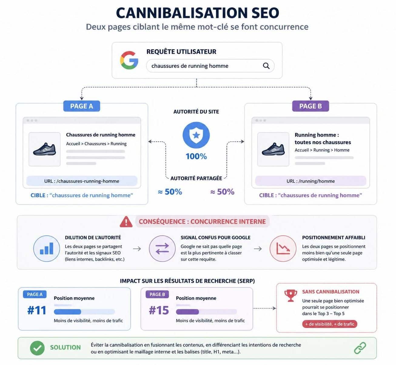 découvrez ce qu'est la cannibalisation seo à travers un exemple concret, ainsi que la méthode efficace pour l'identifier et la résoudre afin d'optimiser votre référencement.