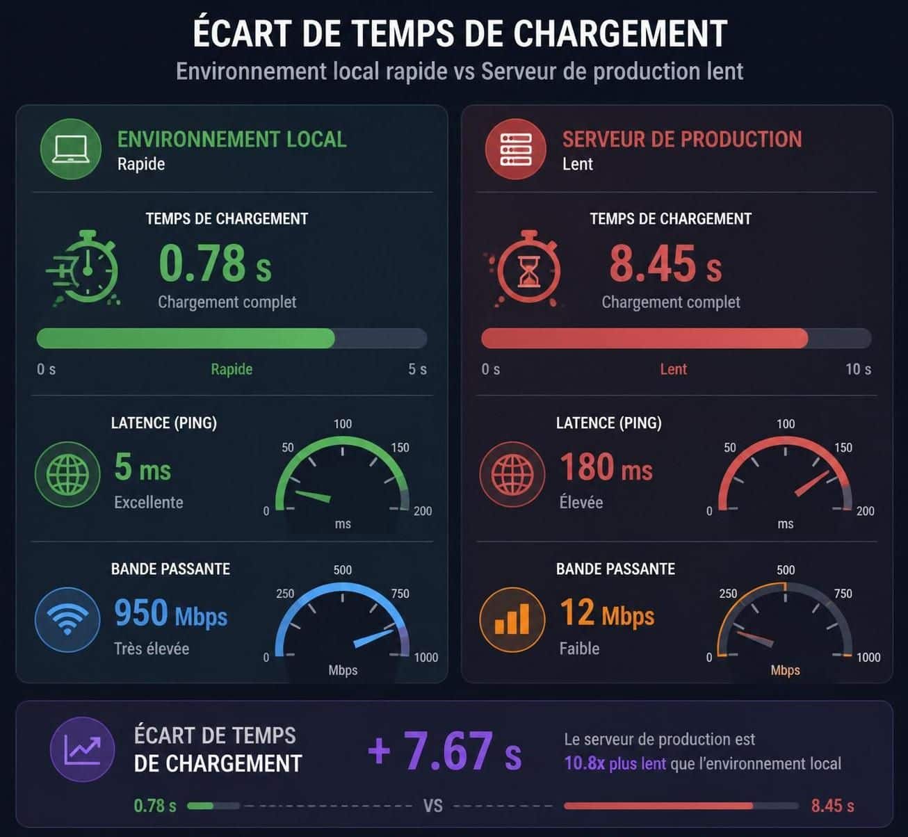 découvrez pourquoi votre site web se charge rapidement en local (1,2s) mais met plus de temps en production (8s) et apprenez les meilleures pratiques pour optimiser ses performances en ligne.