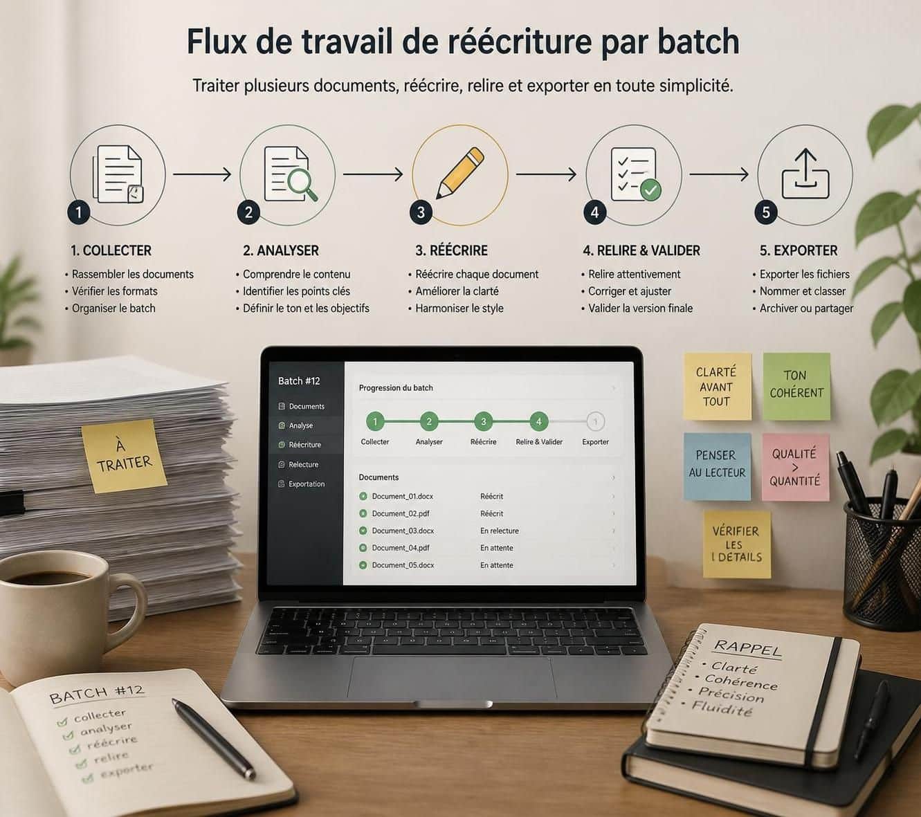 d&eacute;couvrez comment r&eacute;&eacute;crire 200 articles avec la m&eacute;thode par batch sans perdre la t&ecirc;te. optimisez votre travail d'&eacute;criture efficacement et gardez votre esprit clair.