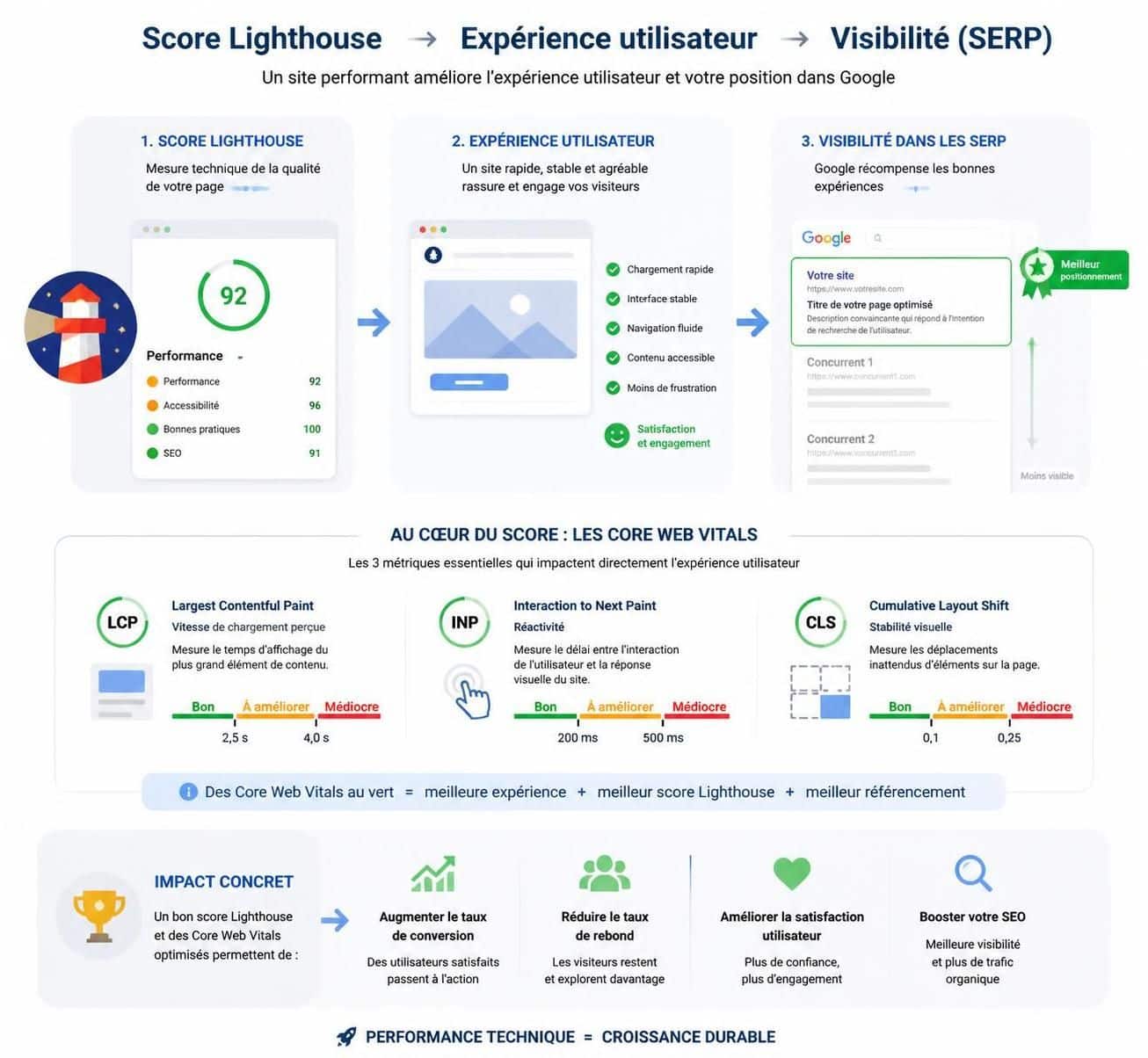 découvrez pourquoi un score lighthouse de 95 ne garantit pas un bon classement dans les résultats de recherche (serp) et apprenez quelles autres stratégies privilégier pour améliorer votre seo.